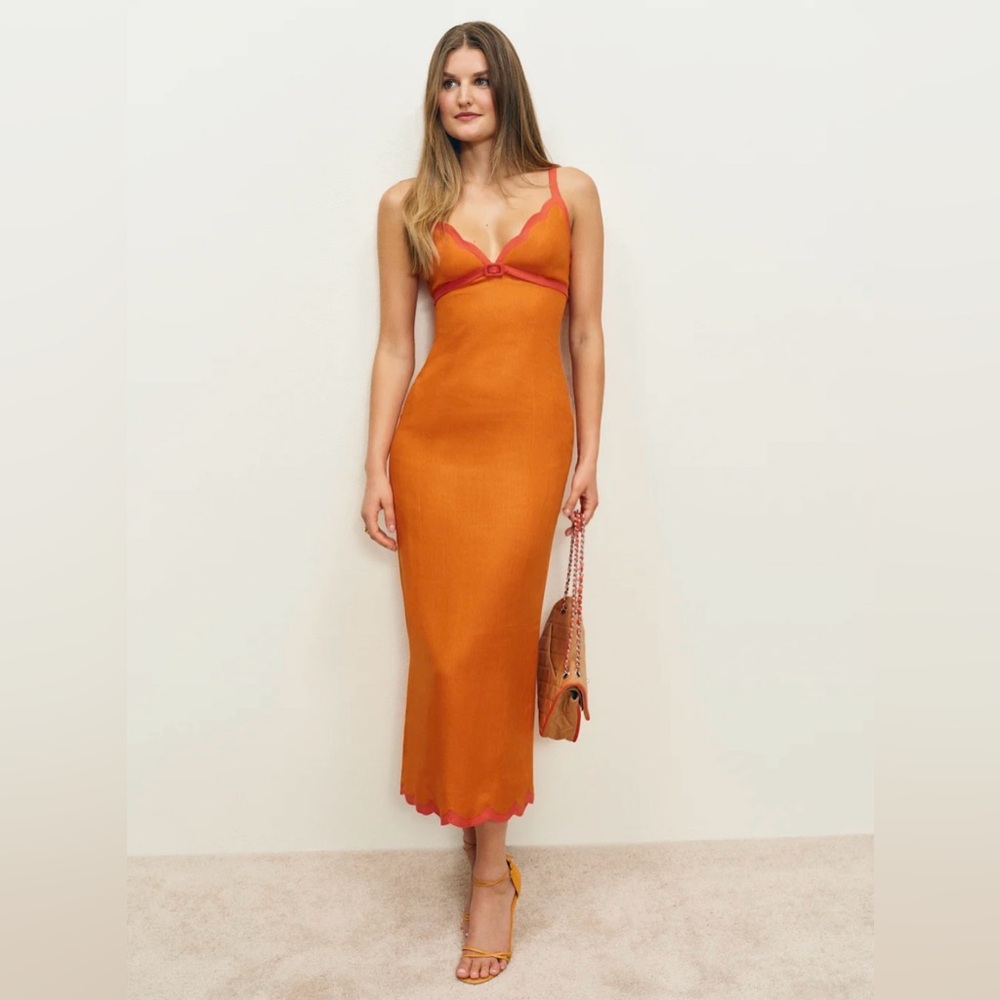 Reformation Sara Linen Dress Orange - Size 4